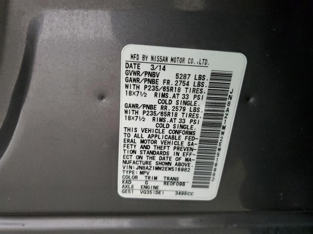 Photo 12 VIN: JN8AZ1MW2EW516982 - NISSAN MURANO 