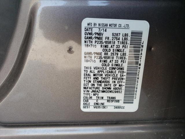 Photo 12 VIN: JN8AZ1MW2EW529652 - NISSAN MURANO S 