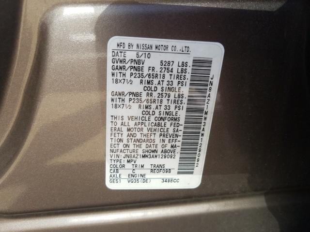 Photo 9 VIN: JN8AZ1MW3AW129092 - NISSAN MURANO S 