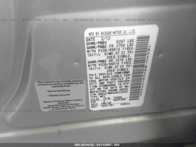 Photo 8 VIN: JN8AZ1MW3CW223850 - NISSAN MURANO 