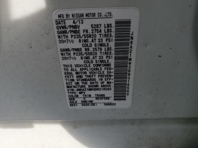 Photo 12 VIN: JN8AZ1MW3DW316580 - NISSAN MURANO S 