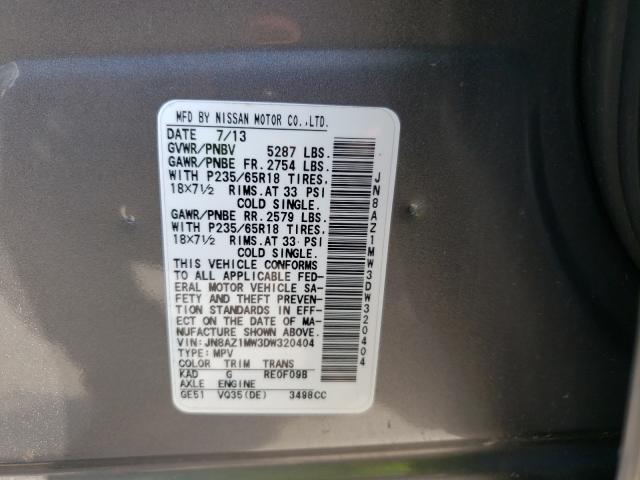 Photo 9 VIN: JN8AZ1MW3DW320404 - NISSAN MURANO S 