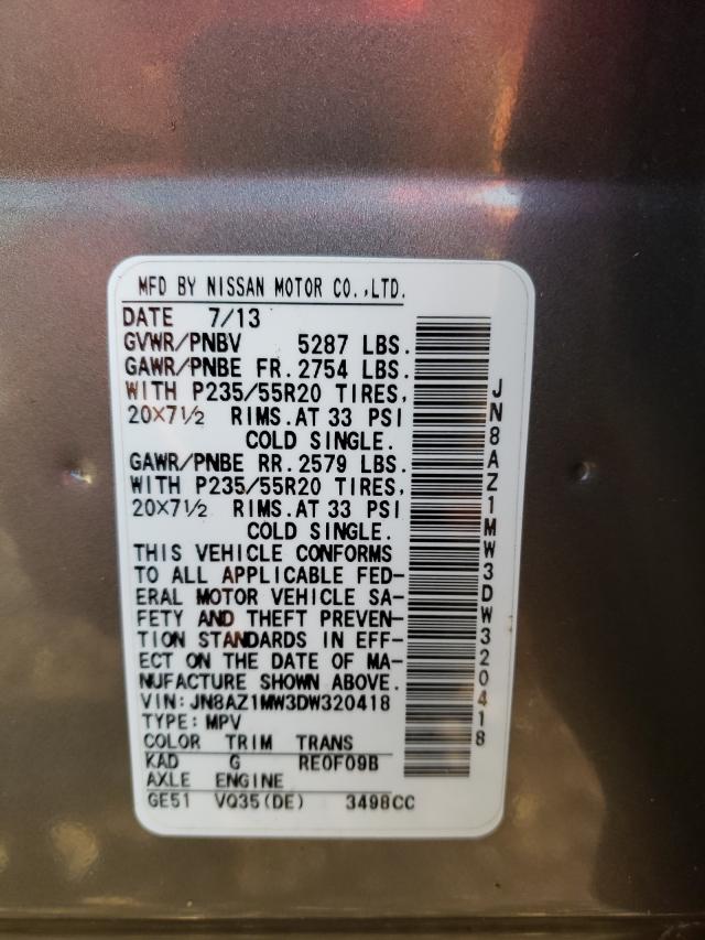 Photo 9 VIN: JN8AZ1MW3DW320418 - NISSAN MURANO S 