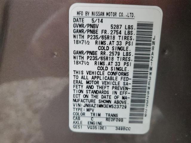 Photo 12 VIN: JN8AZ1MW3EW523729 - NISSAN MURANO S 