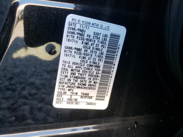 Photo 9 VIN: JN8AZ1MW4CW208550 - NISSAN MURANO S 