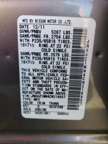 Photo 12 VIN: JN8AZ1MW4CW216857 - NISSAN MURANO S 