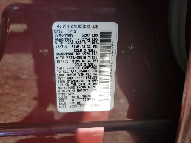 Photo 12 VIN: JN8AZ1MW4CW218835 - NISSAN MURANO 