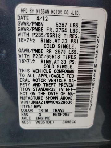 Photo 12 VIN: JN8AZ1MW4CW228636 - NISSAN MURANO 