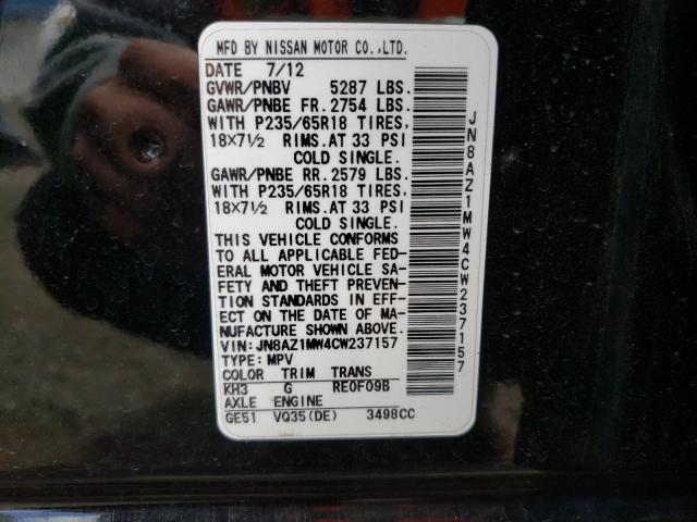 Photo 9 VIN: JN8AZ1MW4CW237157 - NISSAN MURANO S 