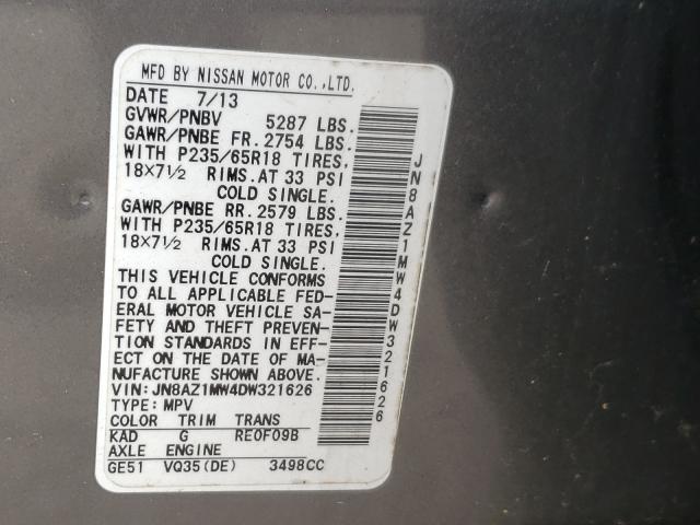 Photo 9 VIN: JN8AZ1MW4DW321626 - NISSAN MURANO S 