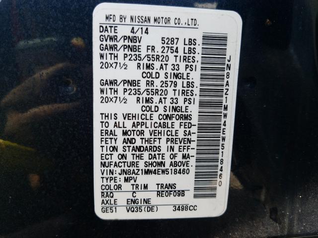 Photo 9 VIN: JN8AZ1MW4EW518460 - NISSAN MURANO S 