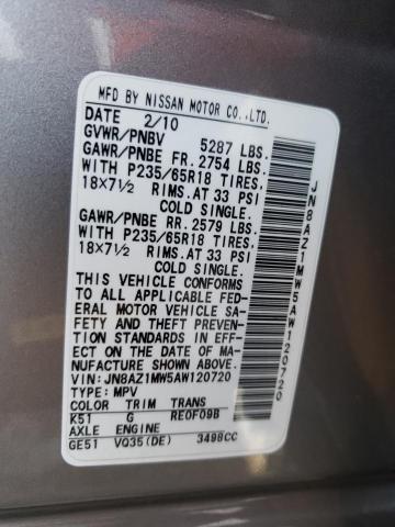 Photo 9 VIN: JN8AZ1MW5AW120720 - NISSAN MURANO S 