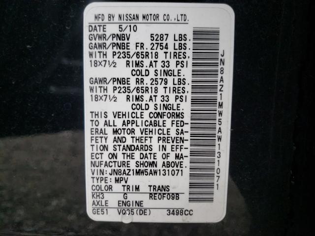 Photo 9 VIN: JN8AZ1MW5AW131071 - NISSAN MURANO 