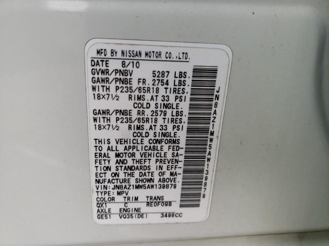 Photo 9 VIN: JN8AZ1MW5AW139879 - NISSAN MURANO S 