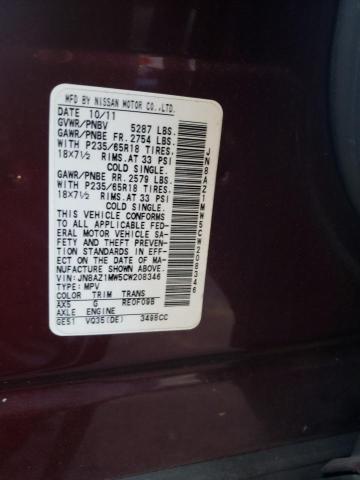 Photo 11 VIN: JN8AZ1MW5CW208346 - NISSAN MURANO S 