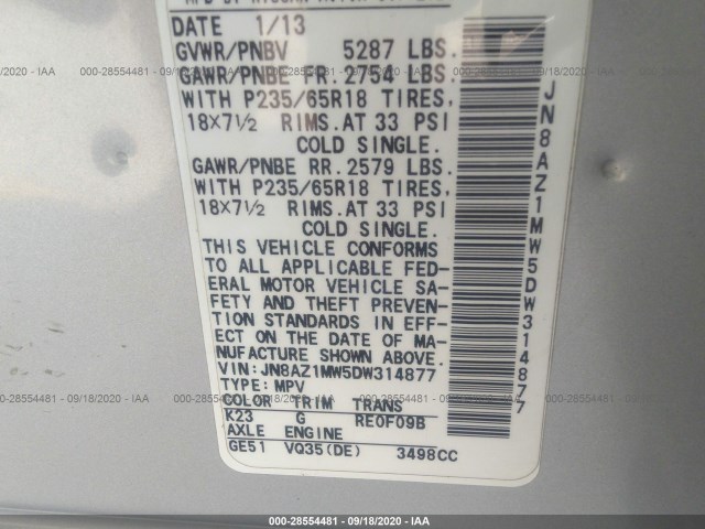 Photo 8 VIN: JN8AZ1MW5DW314877 - NISSAN MURANO 