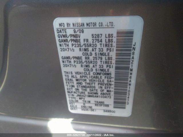 Photo 8 VIN: JN8AZ1MW6AW103473 - NISSAN MURANO 