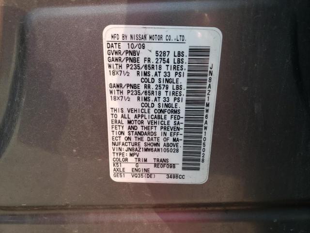 Photo 9 VIN: JN8AZ1MW6AW105028 - NISSAN MURANO S 