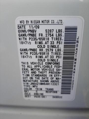 Photo 9 VIN: JN8AZ1MW6AW112321 - NISSAN MURANO S 