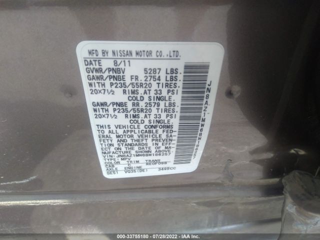 Photo 8 VIN: JN8AZ1MW6BW186257 - NISSAN MURANO 