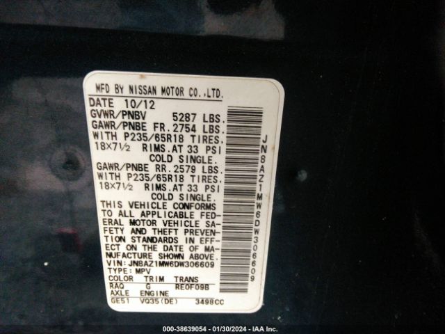 Photo 8 VIN: JN8AZ1MW6DW306609 - NISSAN MURANO 