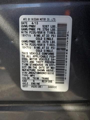 Photo 12 VIN: JN8AZ1MW6DW318016 - NISSAN MURANO S 