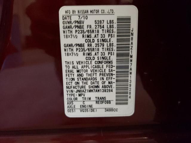 Photo 12 VIN: JN8AZ1MW7AW139284 - NISSAN MURANO S 