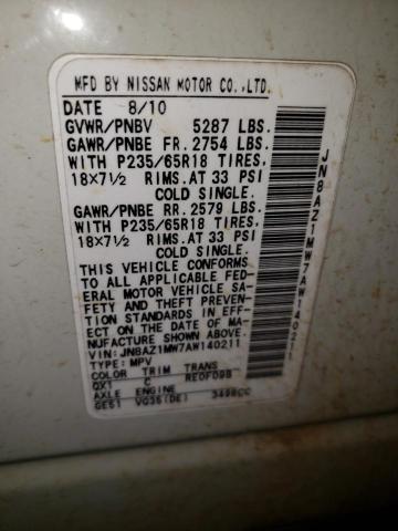 Photo 12 VIN: JN8AZ1MW7AW140211 - NISSAN MURANO S 