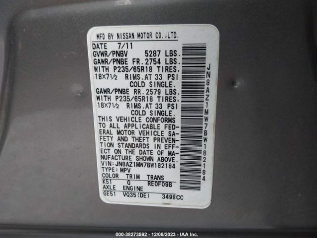 Photo 8 VIN: JN8AZ1MW7BW182184 - NISSAN MURANO 