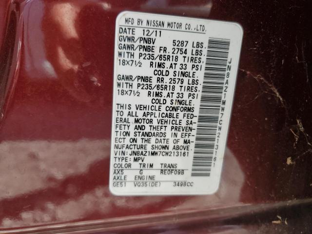 Photo 12 VIN: JN8AZ1MW7CW213161 - NISSAN MURANO S 