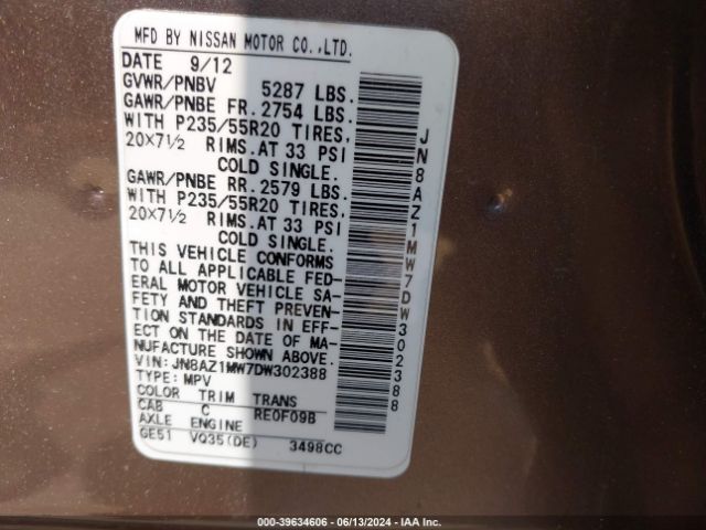 Photo 8 VIN: JN8AZ1MW7DW302388 - NISSAN MURANO 