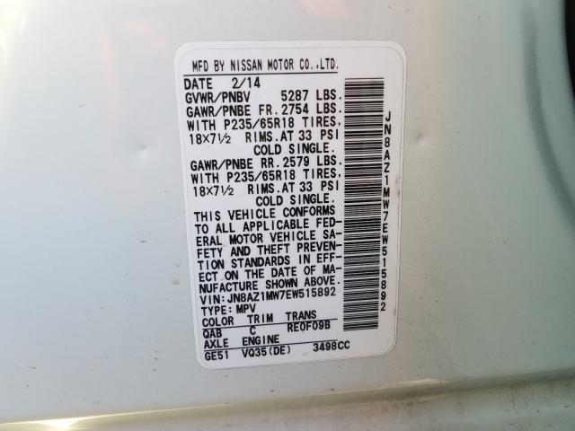 Photo 9 VIN: JN8AZ1MW7EW515892 - NISSAN MURANO S 