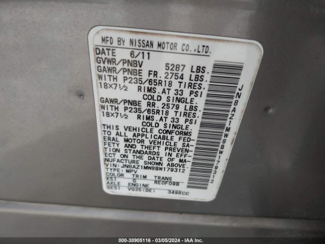 Photo 8 VIN: JN8AZ1MW8BW179312 - NISSAN MURANO 