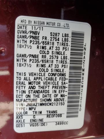 Photo 9 VIN: JN8AZ1MW8CW212150 - NISSAN MURANO S 