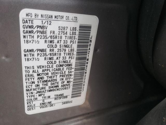 Photo 9 VIN: JN8AZ1MW8CW220927 - NISSAN MURANO S 