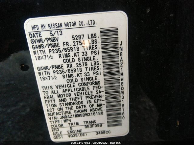 Photo 8 VIN: JN8AZ1MW8DW318180 - NISSAN MURANO 