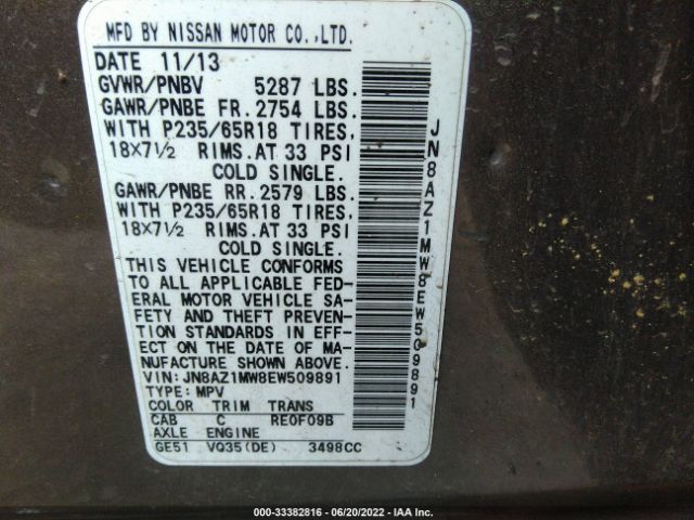 Photo 8 VIN: JN8AZ1MW8EW509891 - NISSAN MURANO 