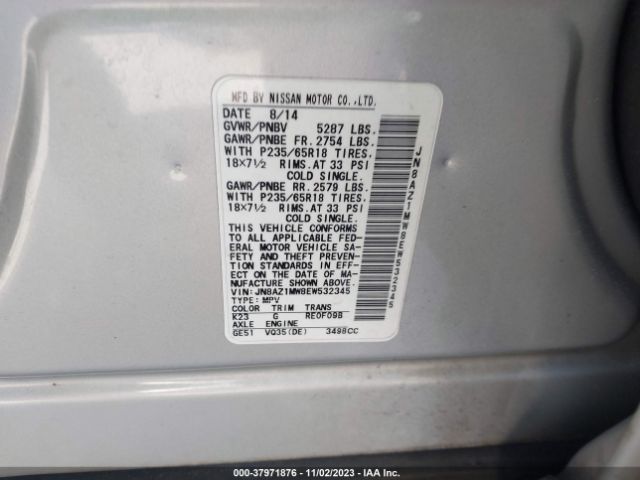 Photo 8 VIN: JN8AZ1MW8EW532345 - NISSAN MURANO 