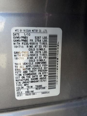 Photo 12 VIN: JN8AZ1MW9AW115701 - NISSAN MURANO S 