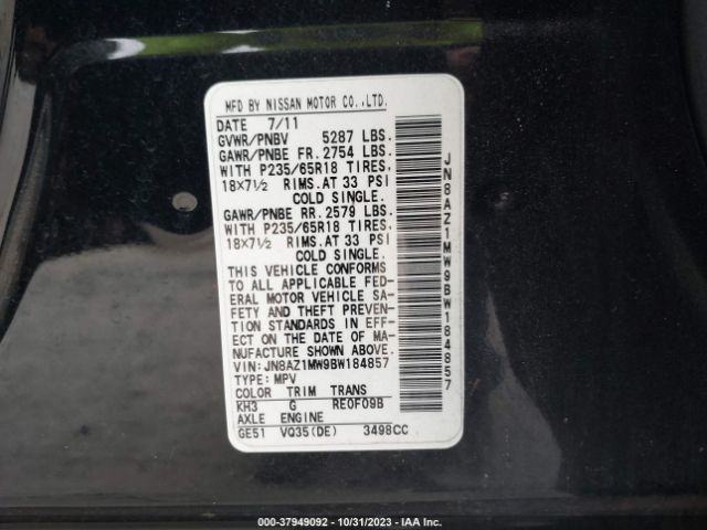 Photo 8 VIN: JN8AZ1MW9BW184857 - NISSAN MURANO 