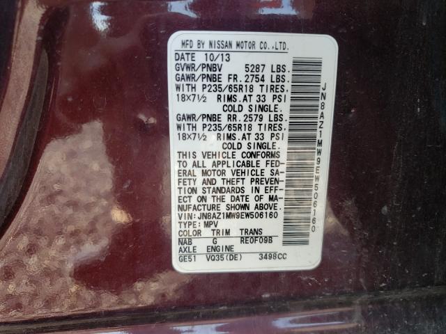 Photo 9 VIN: JN8AZ1MW9EW506160 - NISSAN MURANO S 