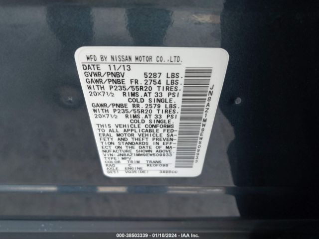 Photo 8 VIN: JN8AZ1MW9EW509933 - NISSAN MURANO 