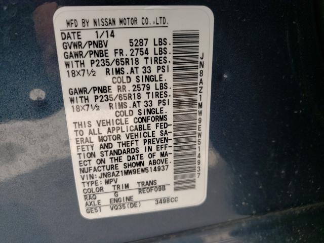 Photo 9 VIN: JN8AZ1MW9EW514937 - NISSAN MURANO S 