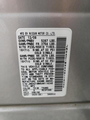 Photo 13 VIN: JN8AZ1MWXAW114248 - NISSAN MURANO S 