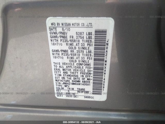 Photo 8 VIN: JN8AZ1MWXAW140591 - NISSAN MURANO 