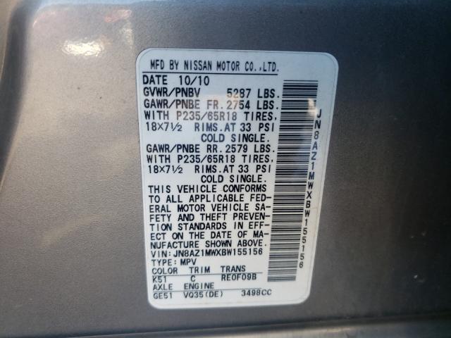 Photo 9 VIN: JN8AZ1MWXBW155156 - NISSAN MURANO S 