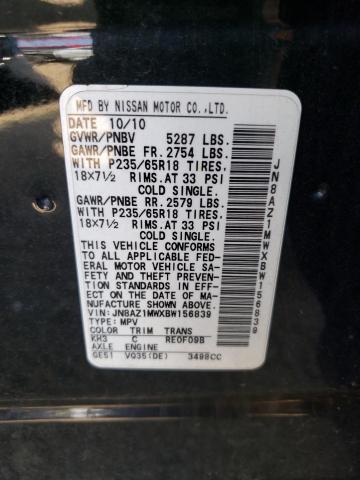 Photo 9 VIN: JN8AZ1MWXBW156839 - NISSAN MURANO S 