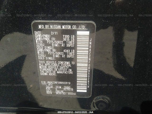 Photo 8 VIN: JN8AZ2NF0B9502819 - INFINITI QX56 