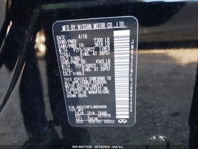 Photo 8 VIN: JN8AZ2NF5J9664606 - INFINITI QX80 