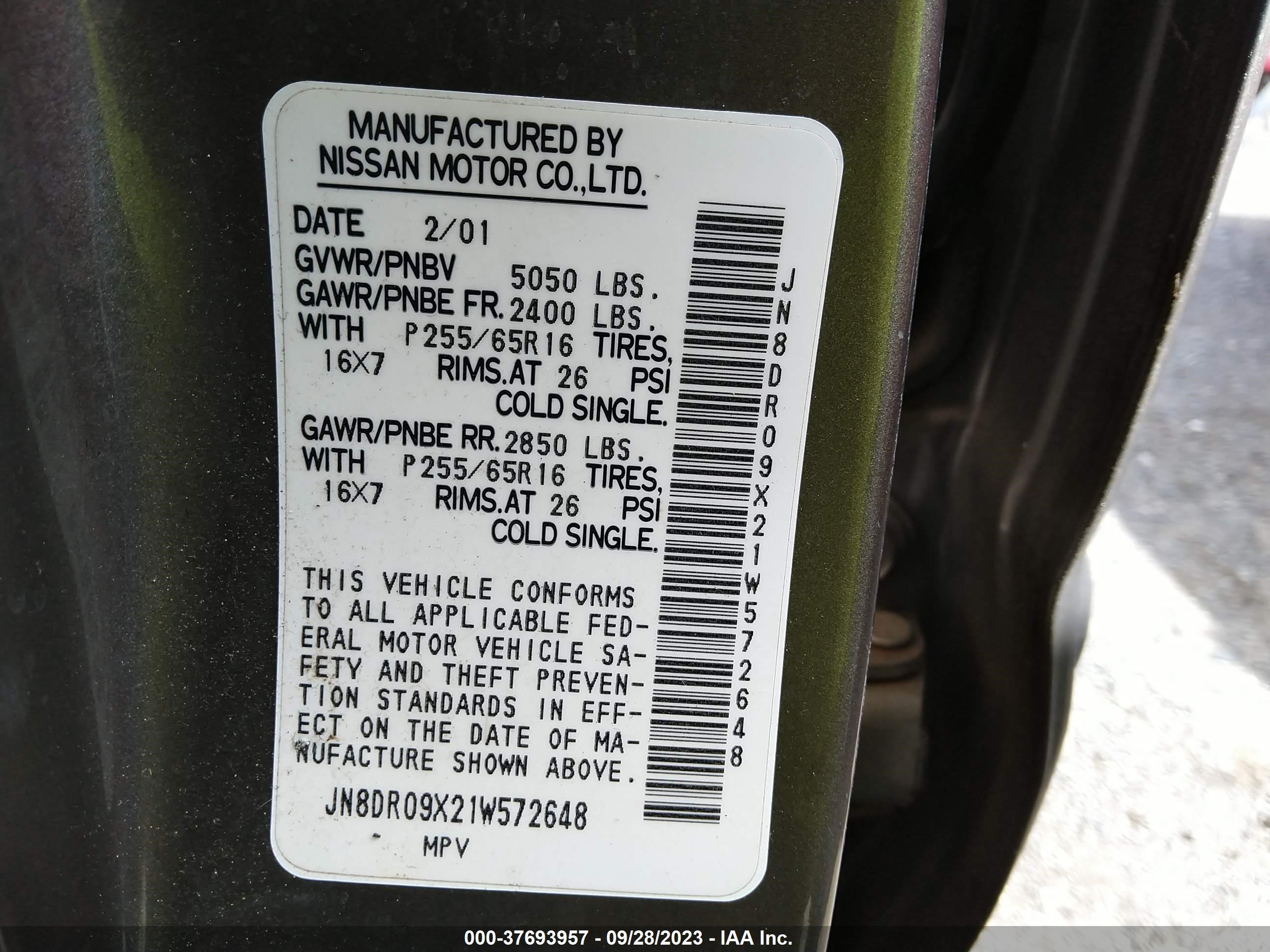 Photo 8 VIN: JN8DR09X21W572648 - NISSAN PATHFINDER 